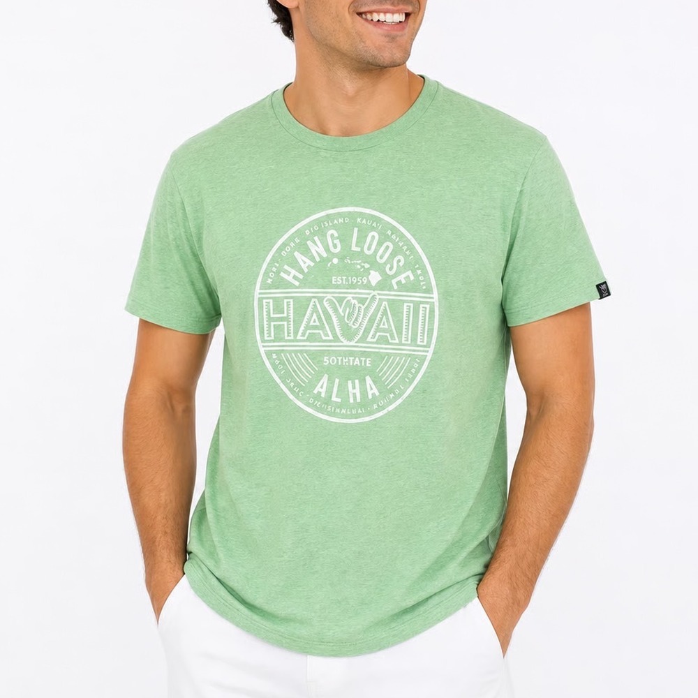 Island Crew Hawaii Hang Loose Aloha Graphic Tee Heather Green Mens Medium